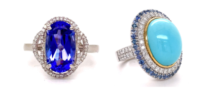 tanzanite with diamonds ring and turquoise with diamonds ring