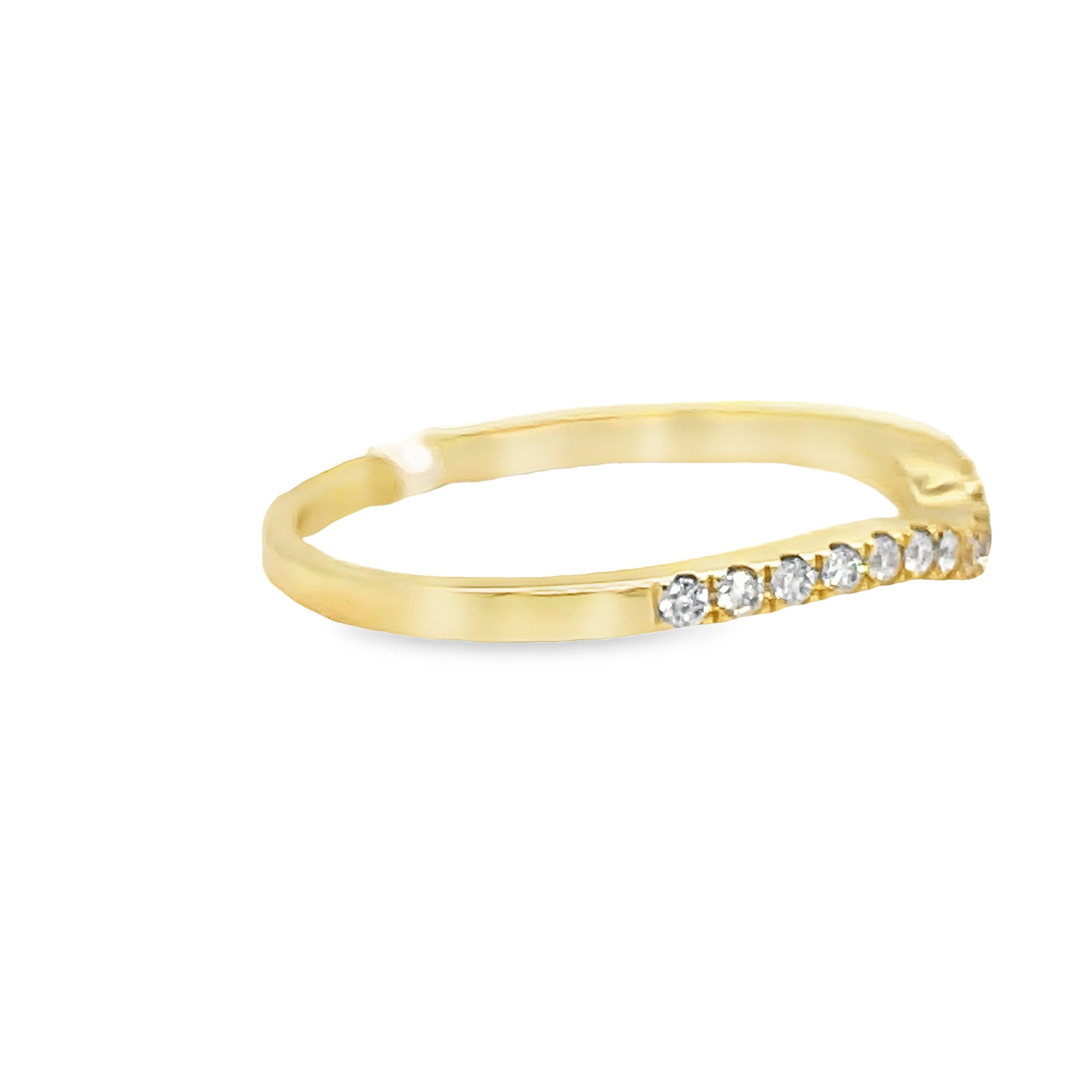 This stunning Diamond Wave Ring features 18k yellow gold and 0.16 cts of round diamonds, creating a unique curve style that is sure to catch the eye. Elevate any outfit with this elegant accessory that radiates luxury and sophistication. A must-have for any jewelry collection!