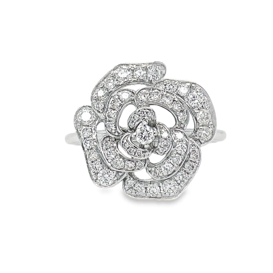 Front view of  18K White Gold Diamond Flower Ring
