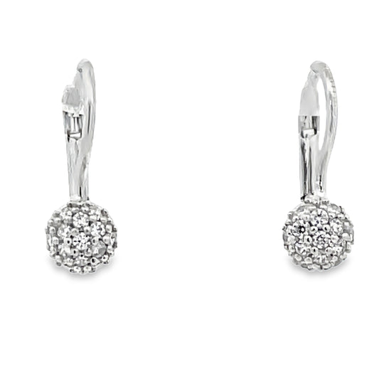 Front view of 18k White Gold Small Diamond Pave Drop Earrings