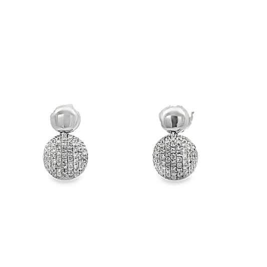 Front view of 18k White Gold Small Diamond Pave Drop Earrings