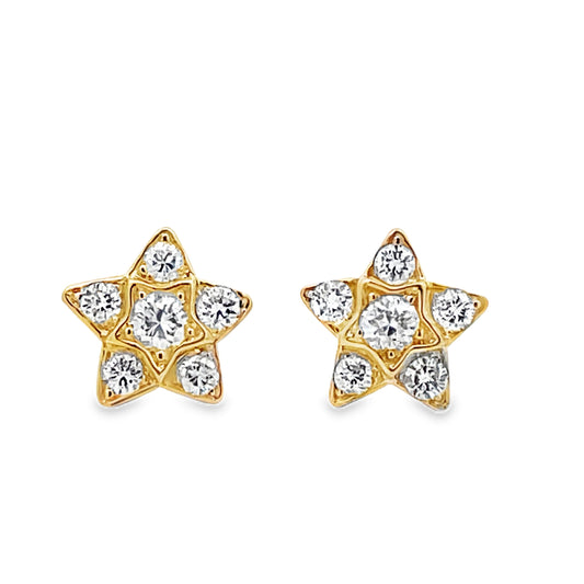 Front view of 14k Yellow Gold Diamond Star Earrings