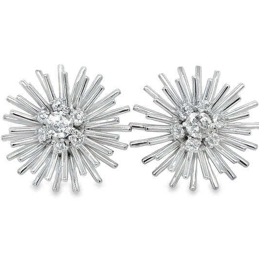 Diamond Sunburst Large Earrings Front view