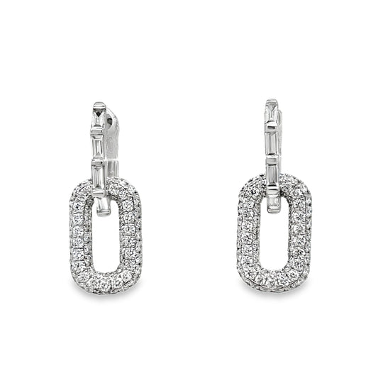 18k Double Link Mix Cut Diamond Drop Earrings Front view
