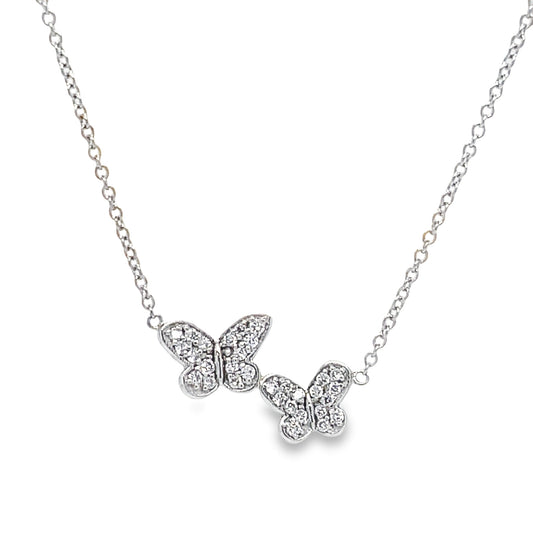 Diamond Double Butterfly White Gold Necklace Front view
