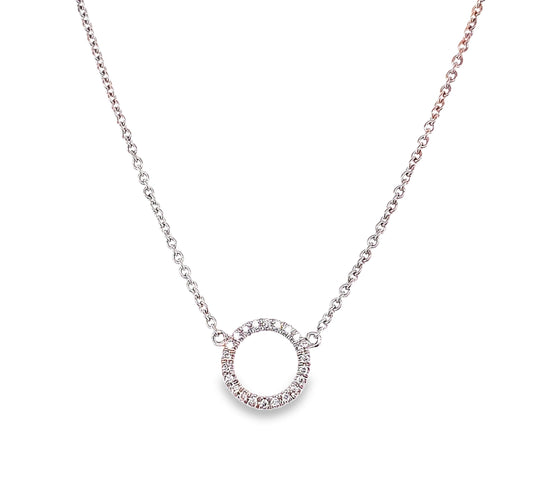 Front view of Open Circle Diamond White Gold Pendant Necklace 0.11 cts