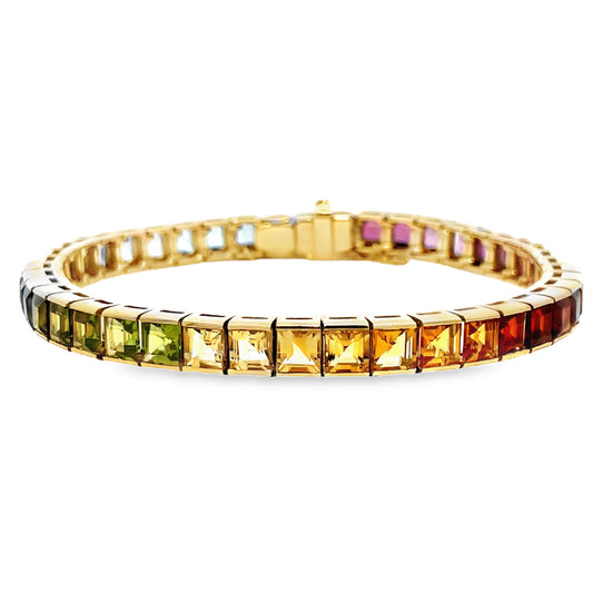 Front view of Estate Collection 14k Multicolor Semi-Precious Gem Bracelet Channel Set