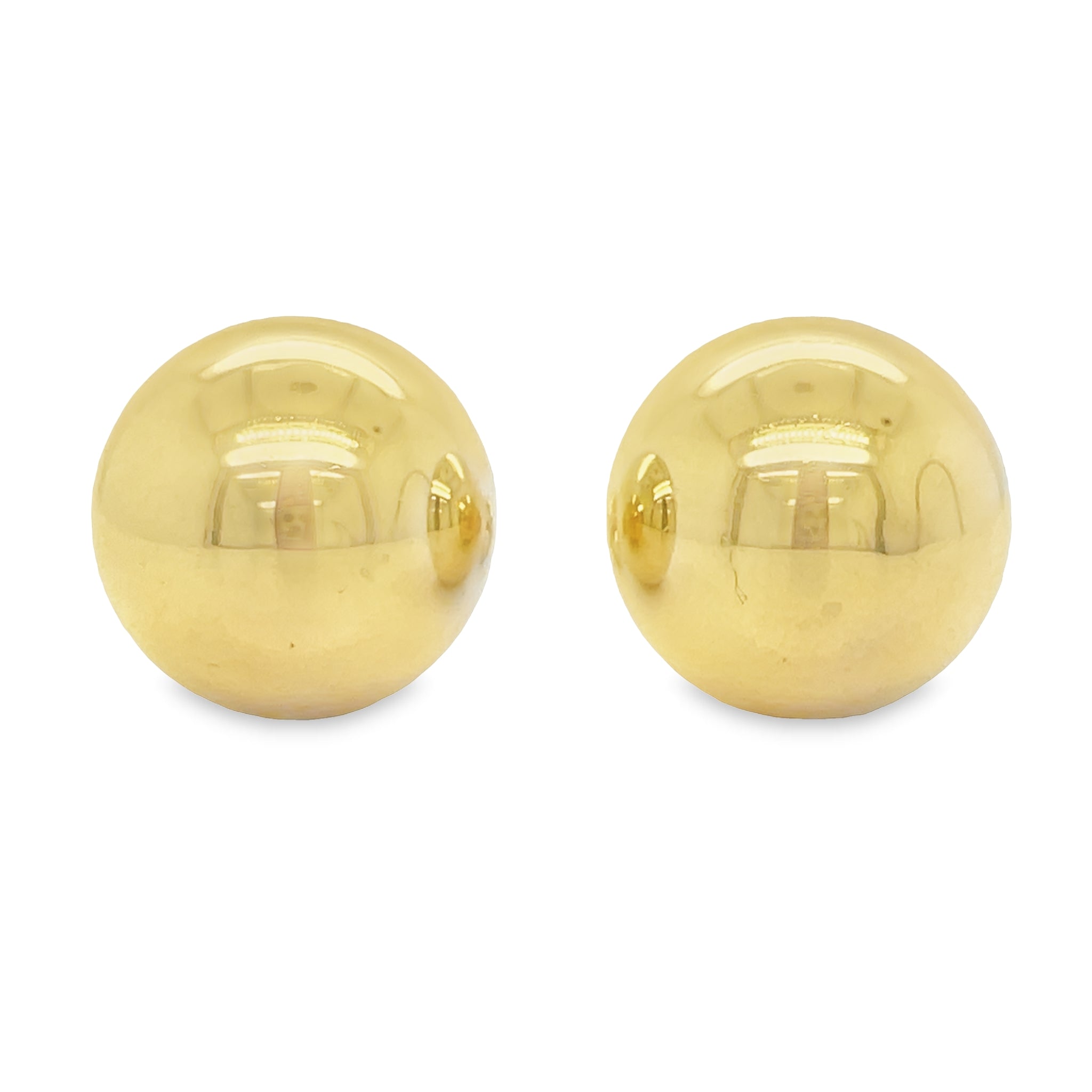 These beautiful 14k yellow gold stud earrings feature a 14mm ball with friction backs for a secure fit. Crafted from genuine 14k yellow gold, these earrings make a stunning statement piece. Perfect for any occasion.