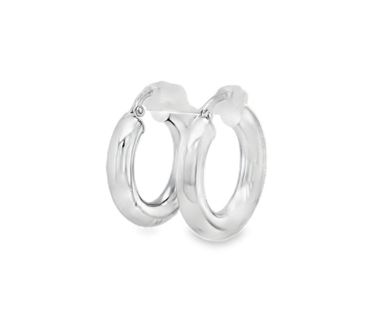 14k Italian White Gold Hoop Earrings 5.00 mm Side view