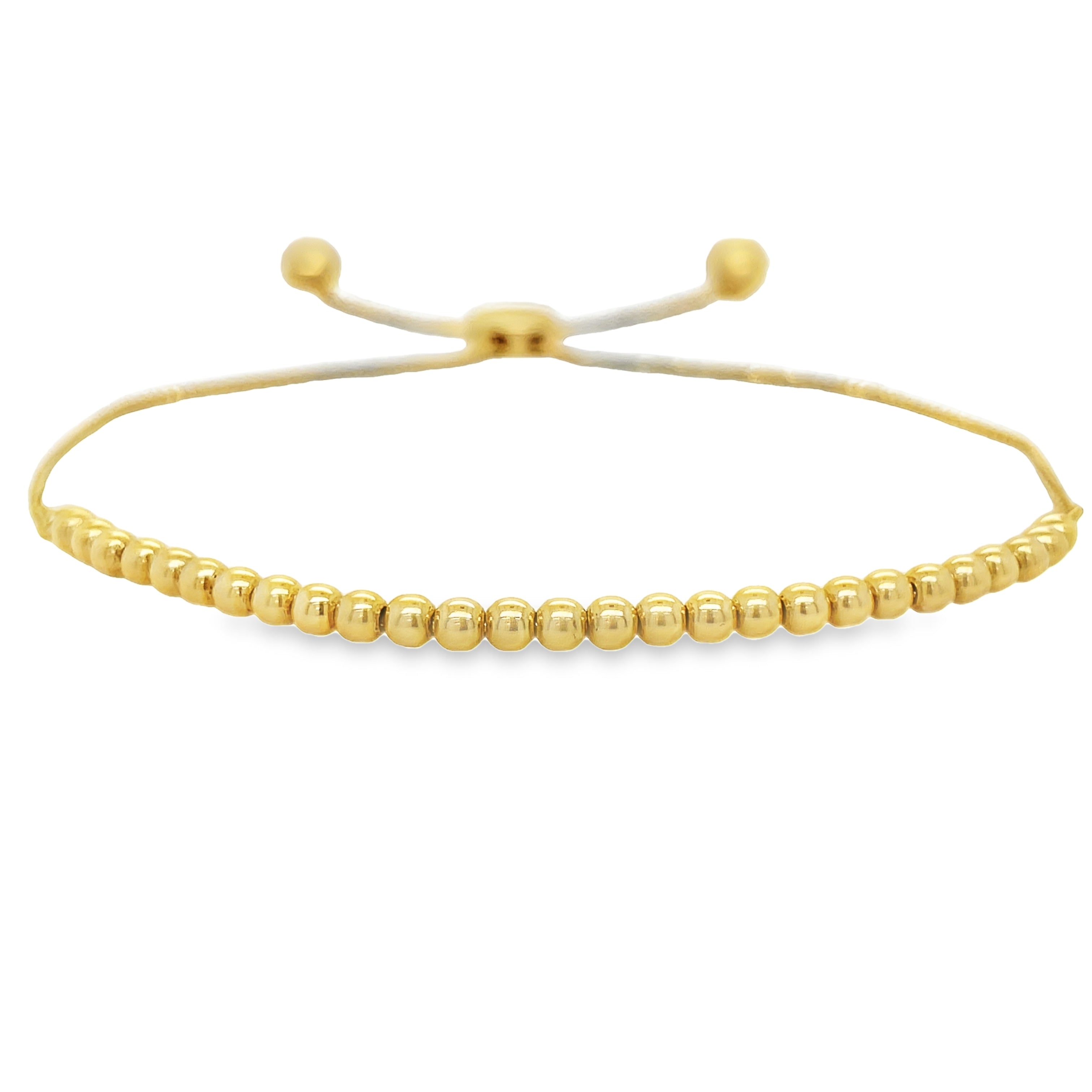 This 14k Yellow Gold Bead Sizeable Bracelet is expertly crafted from 14k yellow gold and features a unique design with delicate gold beads. The sizeable clasp allows for a comfortable fit. Add a touch of elegance to any outfit with this stunning bracelet.