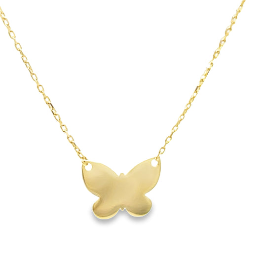 14k Italian Yellow Gold Butterfly Necklace Front view