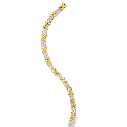 Top view of Estate 14k Two Tone Diamond Line Bracelet 1.60 cts