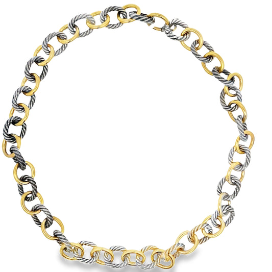 Top view of 18k Yellow Gold and Sterling Silver David Yurman Chain Necklace 18"