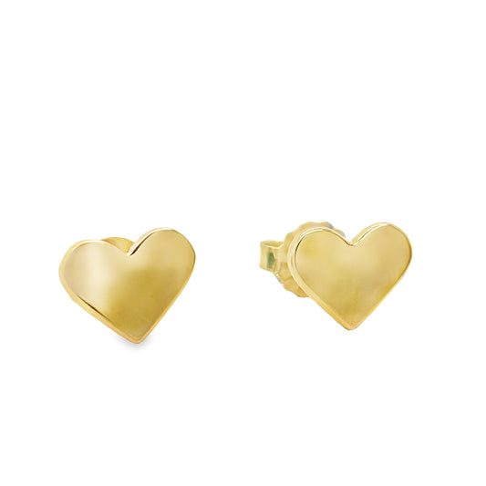 14k Yellow Gold Heart Earrings Side view