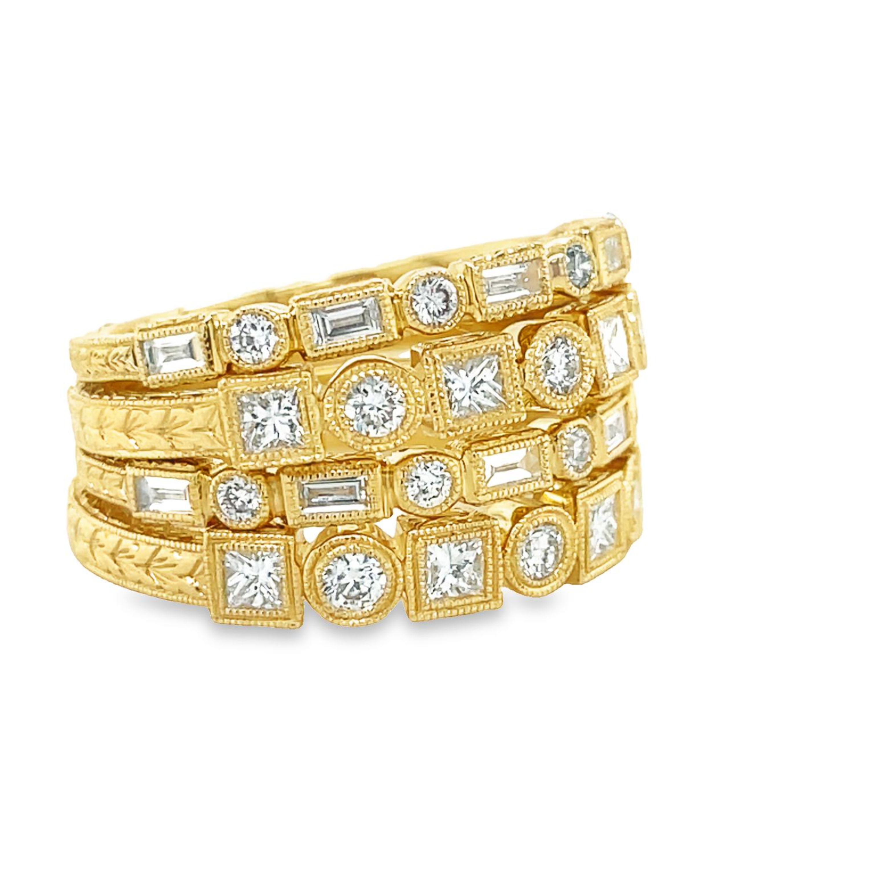 A timeless piece showcasing a classic art deco style crafted with 0.39 cts of round diamonds, set in 14k yellow gold. Available in size 6.5 and easily adjustable to any size for a custom fit. Enjoy its versatility as you stack and style it to complete your look.