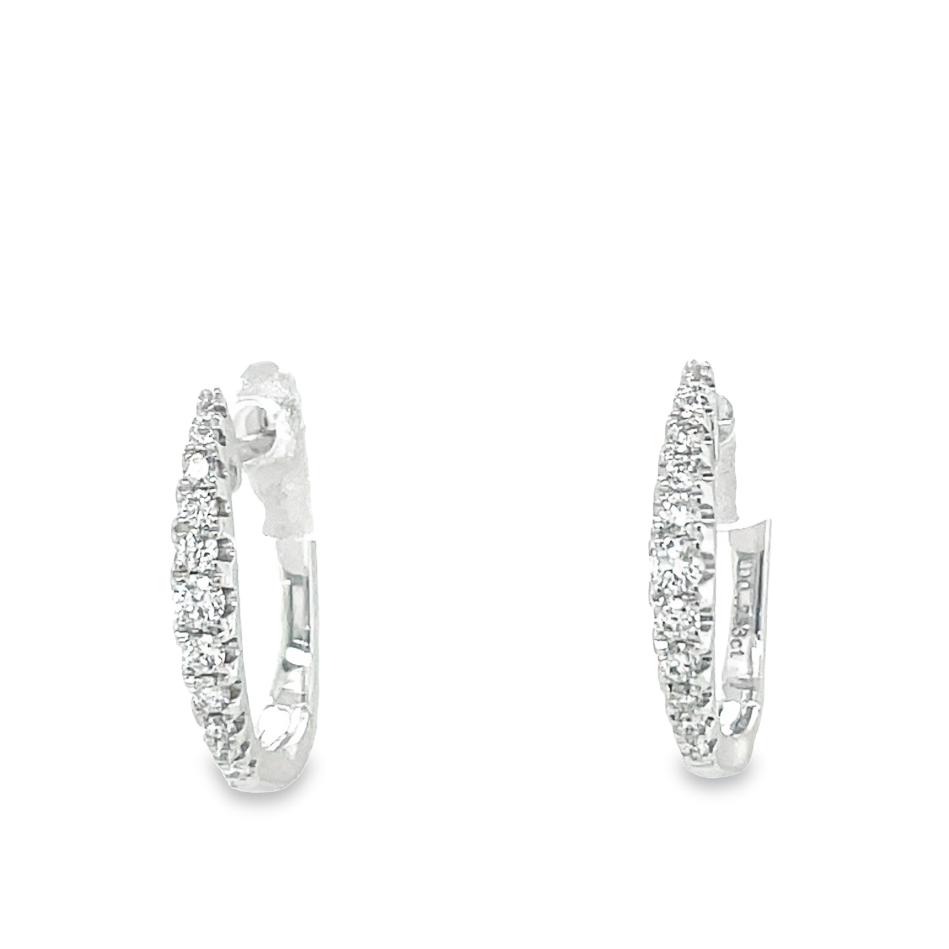 14k white gold encrusted with dazzling round diamonds for a total carat weight of 0.25 cts. These earrings are 15.00 mm long and feature a secured hinged system - making them effortless to wear!