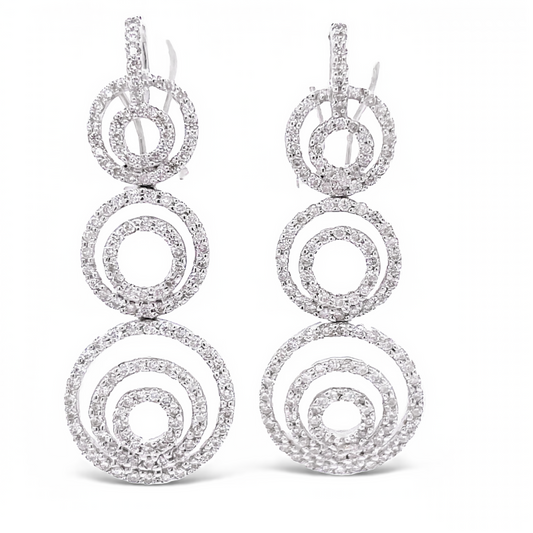 Front view of Estate Jewelry 18k White Gold Diamond Pave Circle Drop Earrings