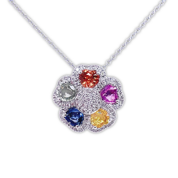 Multicolor Sapphire & Diamond Pave Flower Motif Pendant Necklace –  SouthMiamiJewelers