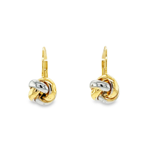 Small 14k Italian Two-Color Gold Love Knot Drop Earrings Front view