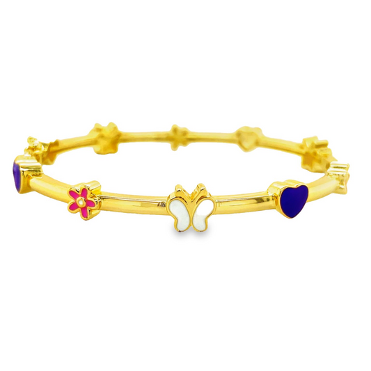 Front view of Goldplated Children Heart & Flower Bangle