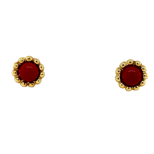Front view of 18K Gold Coral Baby Earrings