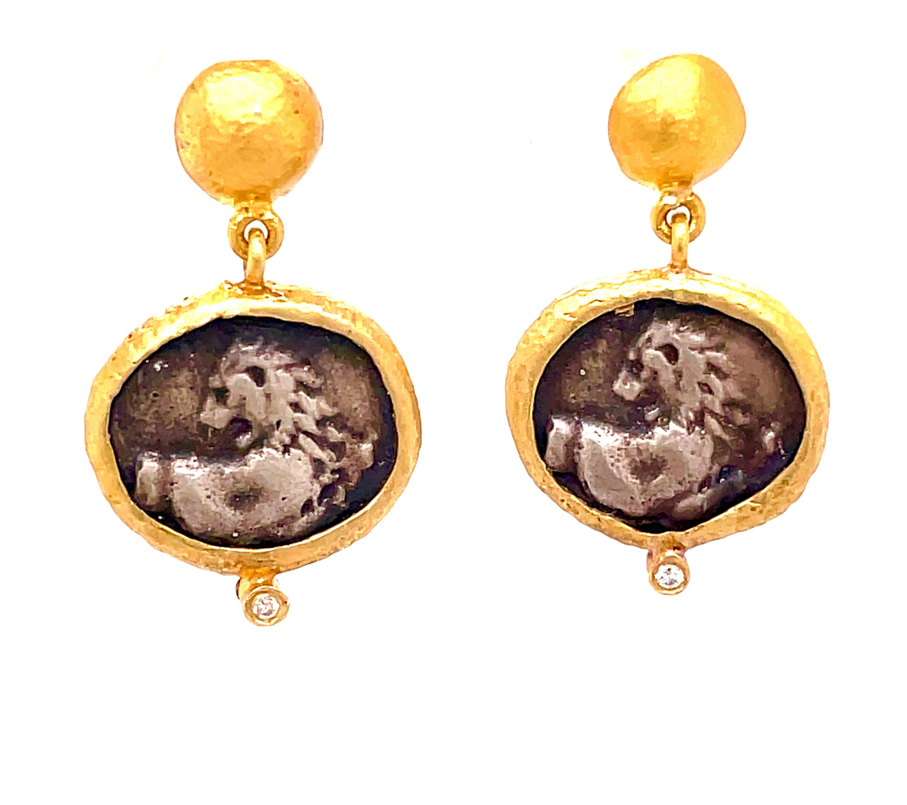 24K Yellow Gold & Sterling Silver Diamond Small Pegasus Earrings –  SouthMiamiJewelers