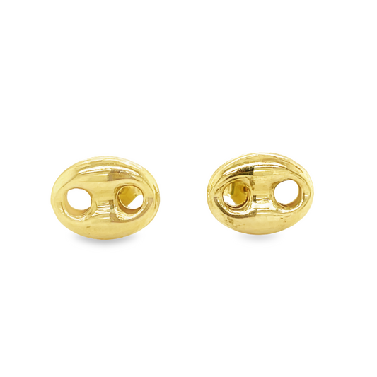Front view of Small 14k Yellow Gold Puffed Mariner Link Earrings