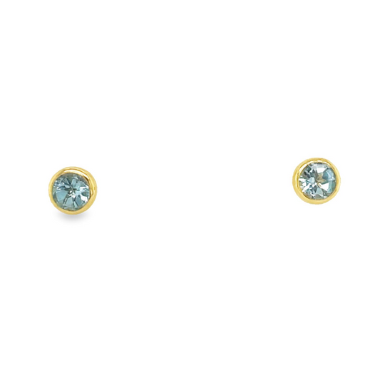 Front view of 14K Gold Blue Topaz Stud Baby Earrings