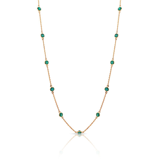 Front view of   18k Yellow Gold Emeralds by the yard necklace