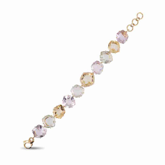Pink Amethyst, Citrine, Prazolite & Diamond bracelet Top view clasp unfastedned