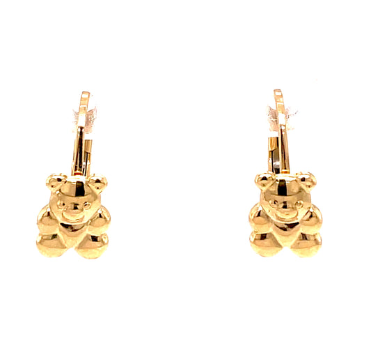 Front view of 14k Italian Teddy Bear Drop Earrings