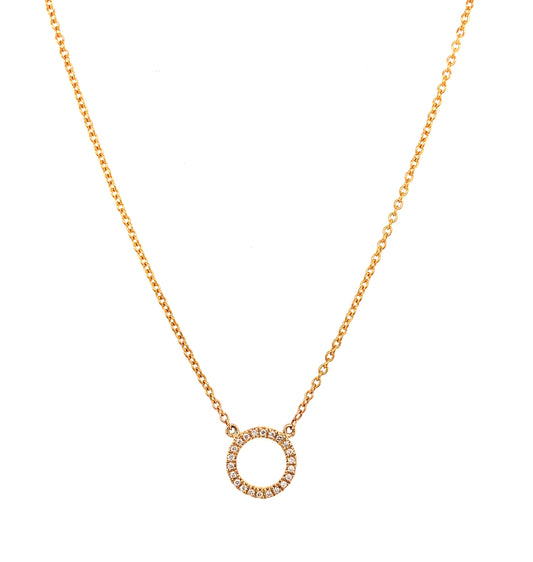 Front view of Open Circle Diamond Yellow Gold Pendant Necklace 0.11 cts