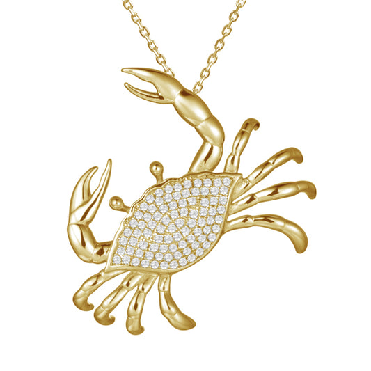 Front view of 14k Yellow Gold Diamond Crab Pendant Necklace