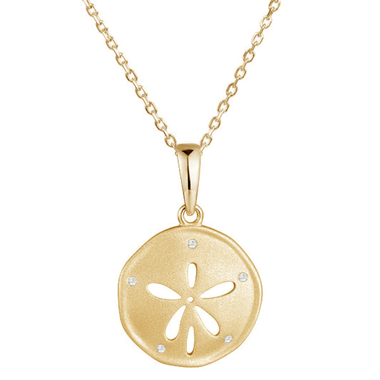 Front view of 14k Yellow Gold Diamond Sand dollar Pendant Necklace