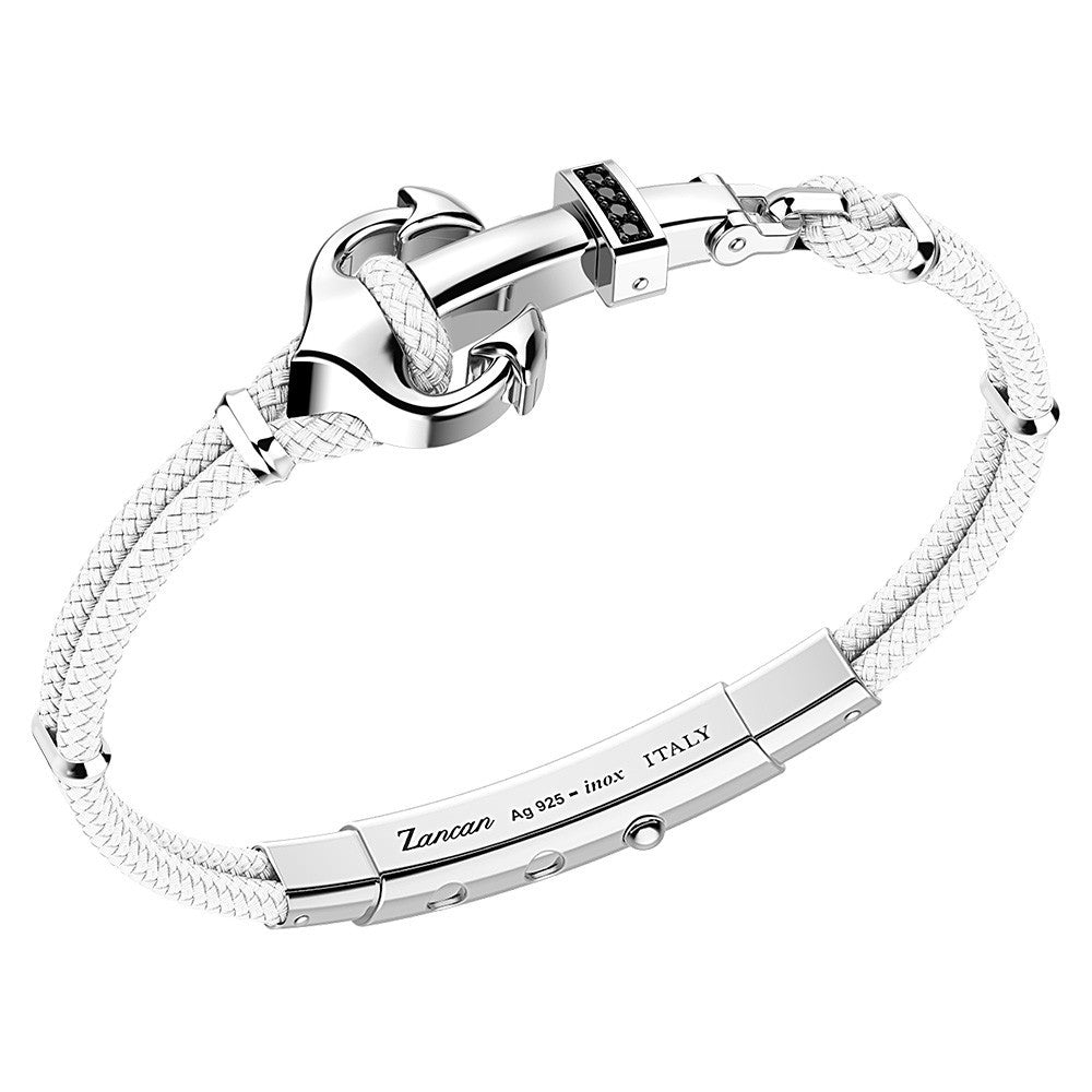 Italian made sterling silver bracelet  1" long sterling silver hook  Four spinels  Rhodium coated 8" long  Adjustable slide lock  White color cord