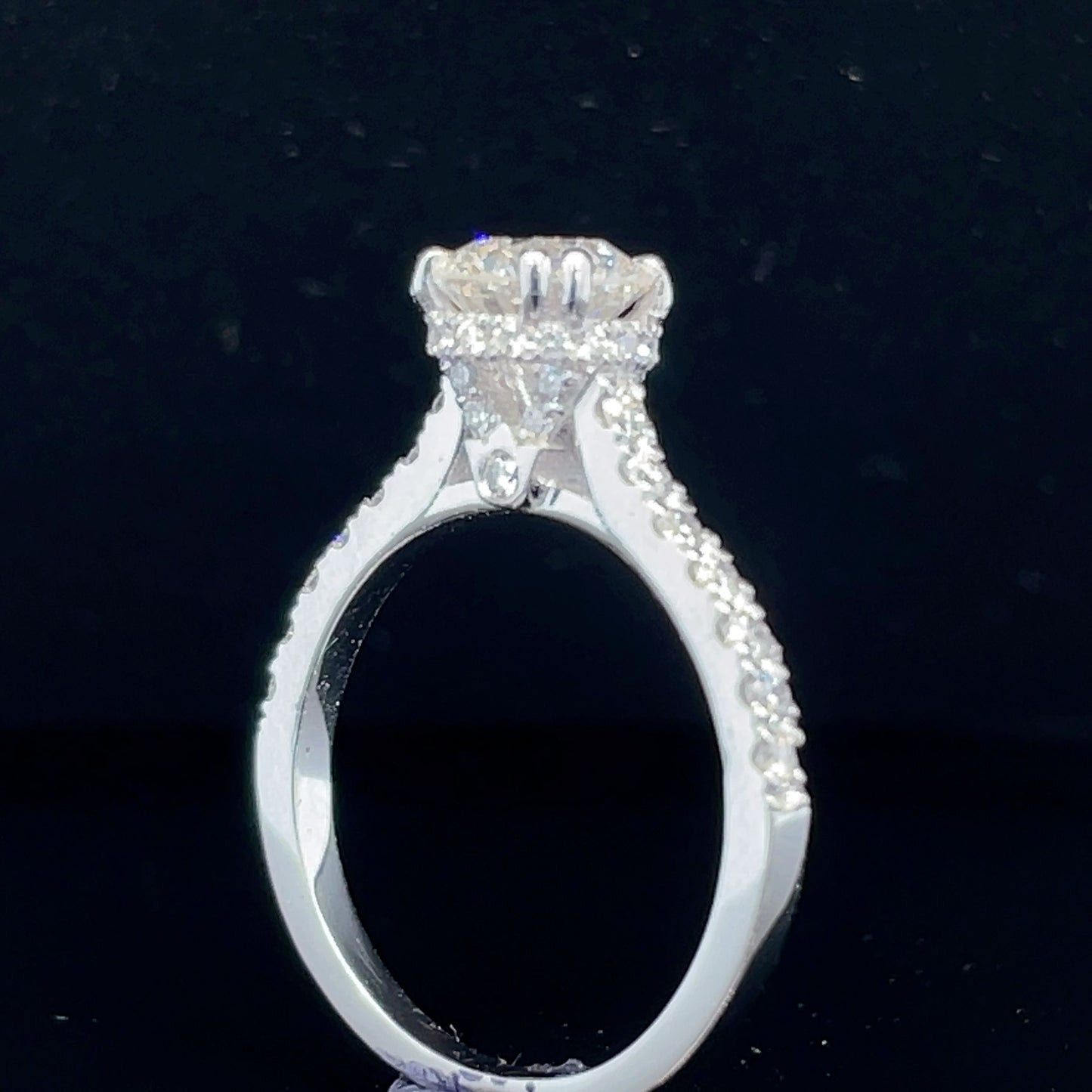 GIA Certified Custom-Made Round Diamond Hidden Halo Engagement Ring Side view 