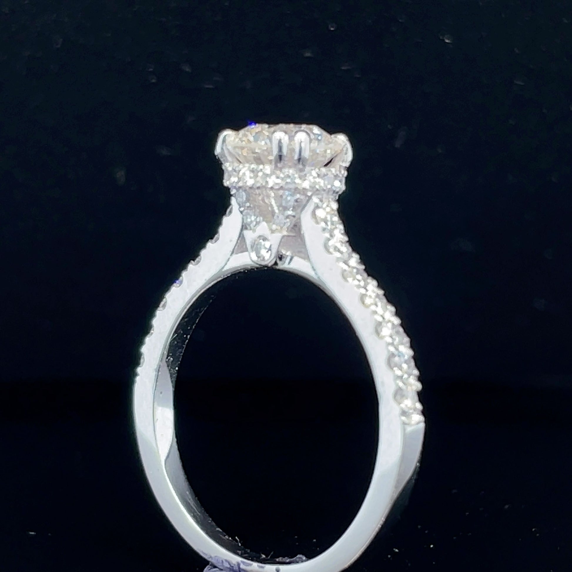 GIA Certified Custom-Made Round Diamond Hidden Halo Engagement Ring Side view 