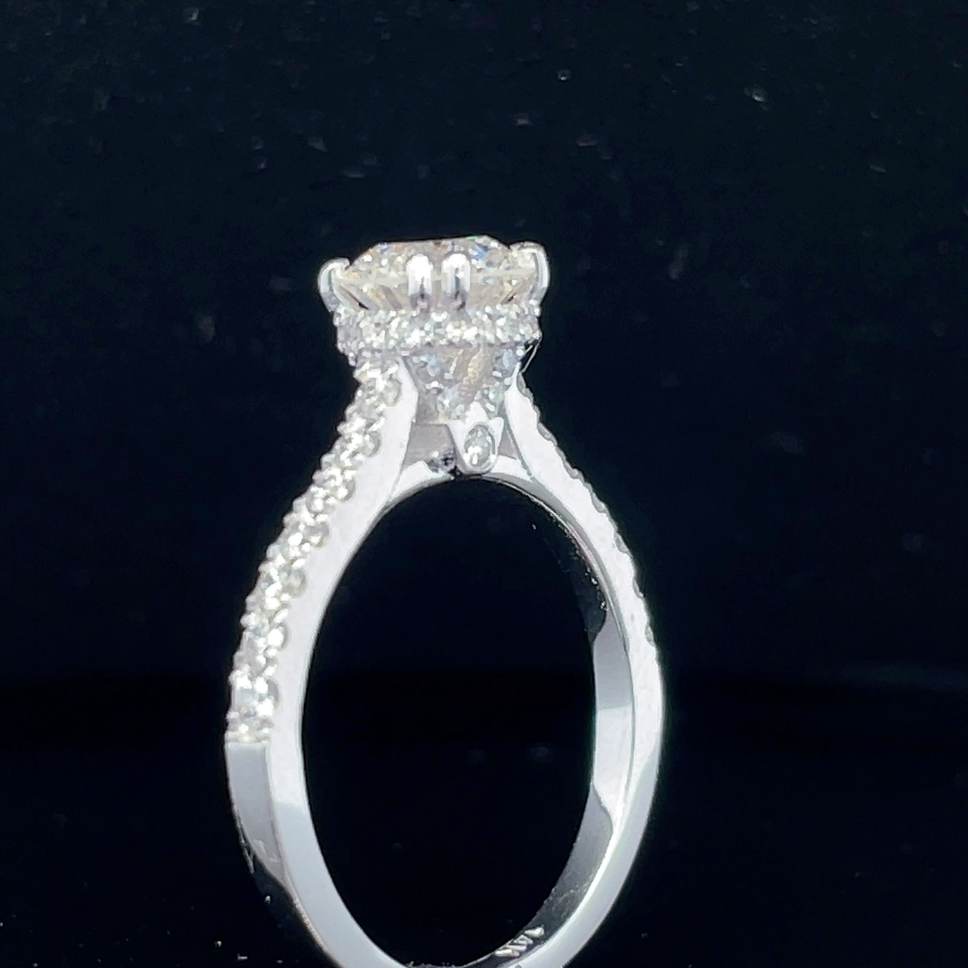 GIA Certified Custom-Made Round Diamond Hidden Halo Engagement Ring Side view 