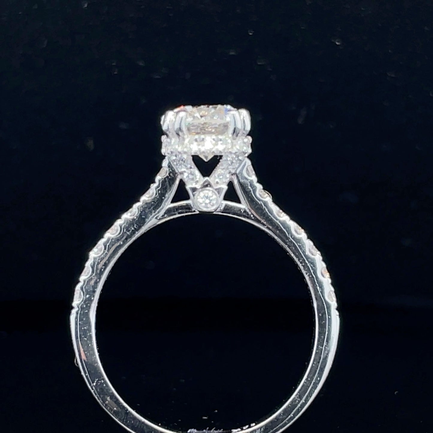 GIA Certified Custom-Made Round Diamond Hidden Halo Engagement Ring Front view 