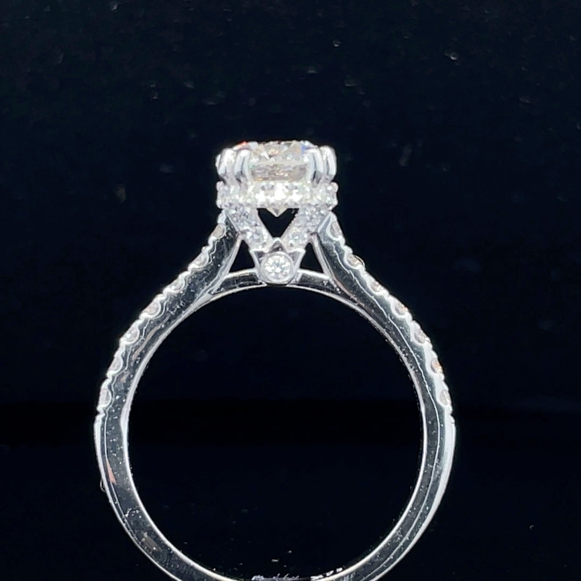 GIA Certified Custom-Made Round Diamond Hidden Halo Engagement Ring Front view 