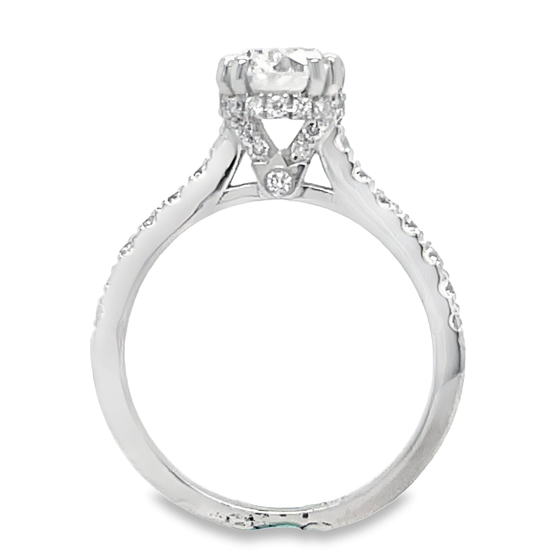GIA Certified Custom-Made Round Diamond Hidden Halo Engagement Ring Front view 