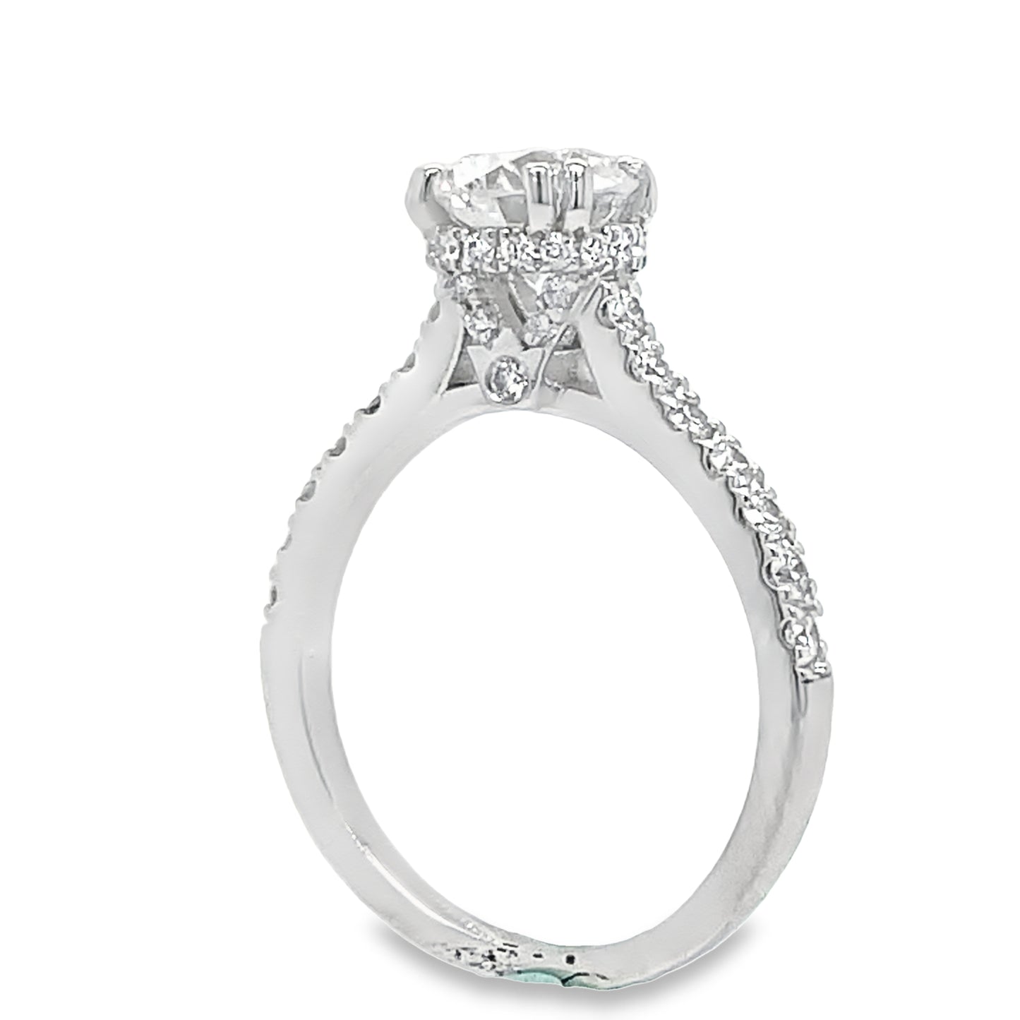 GIA Certified Custom-Made Round Diamond Hidden Halo Engagement Ring Side view