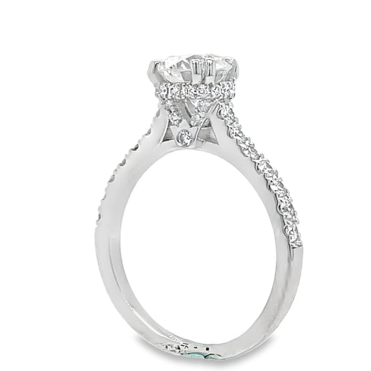 GIA Certified Custom-Made Round Diamond Hidden Halo Engagement Ring Side view