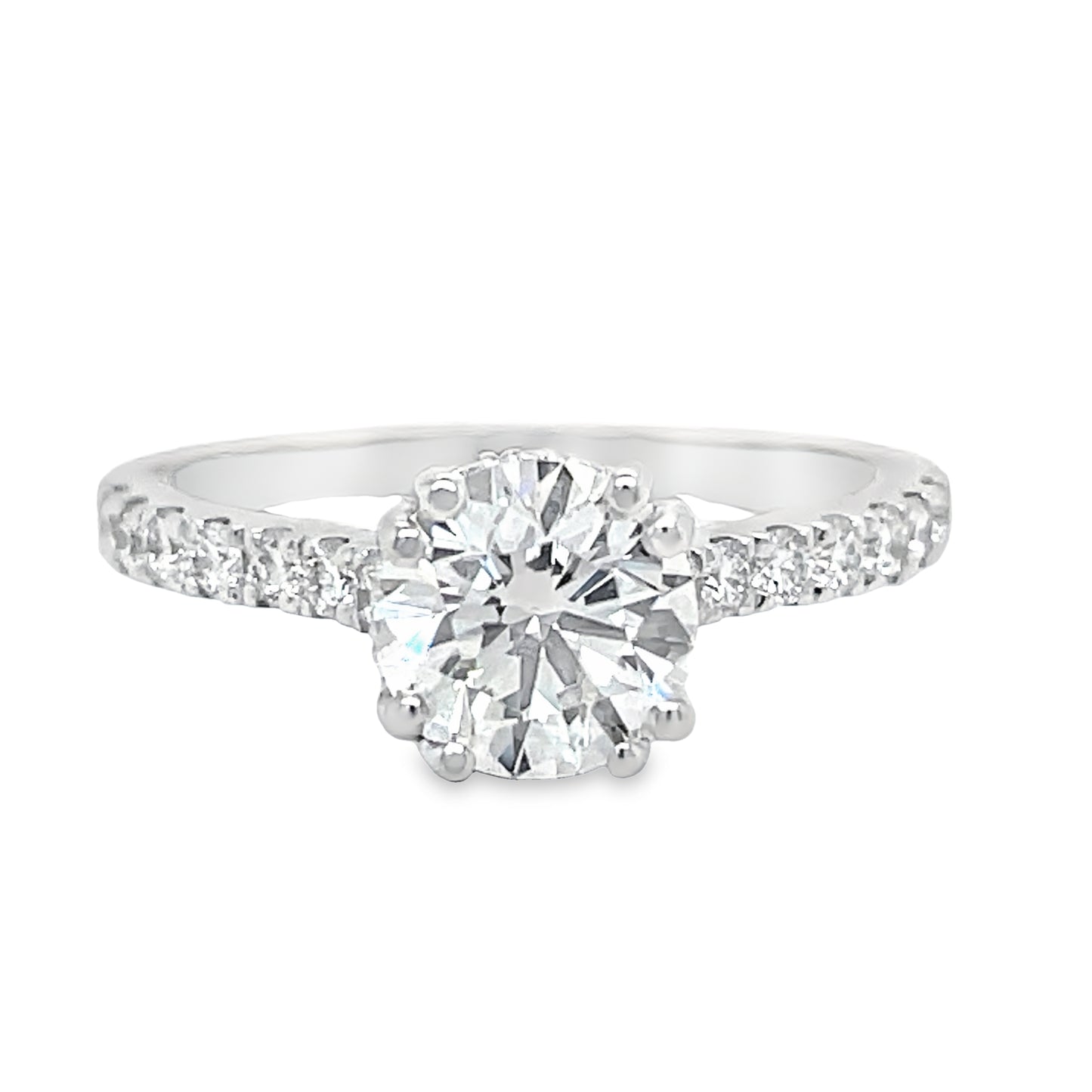 GIA Certified Custom-Made Round Diamond Hidden Halo Engagement Ring Front view 