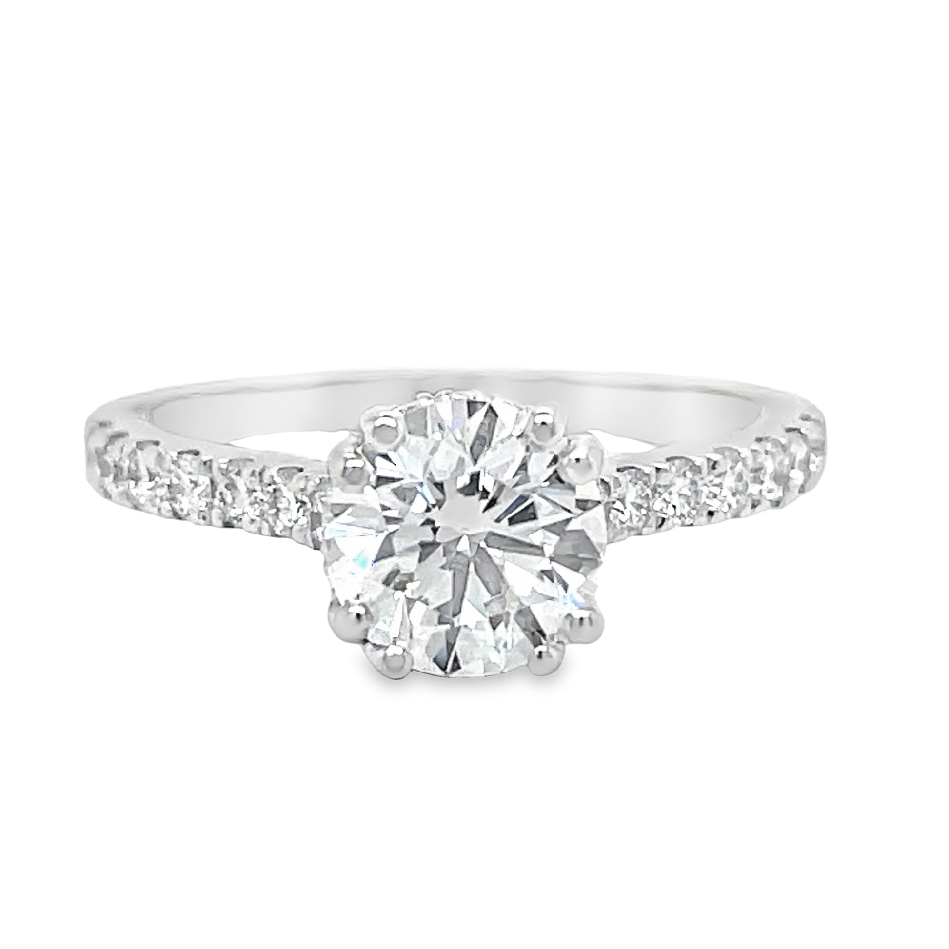 GIA Certified Custom-Made Round Diamond Hidden Halo Engagement Ring Front view 
