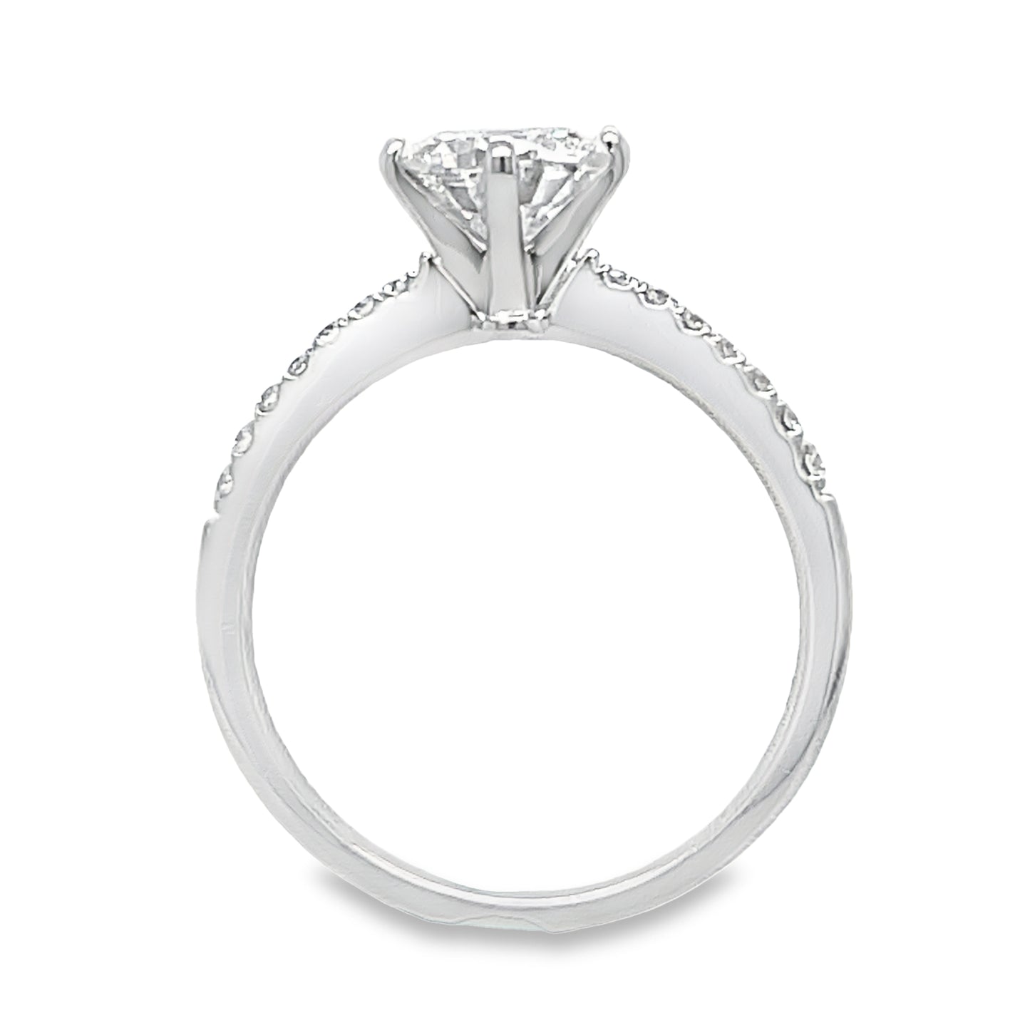 Custom Made Round Brilliant Engagement Ring with Diamond Band 0.89 cts Front view