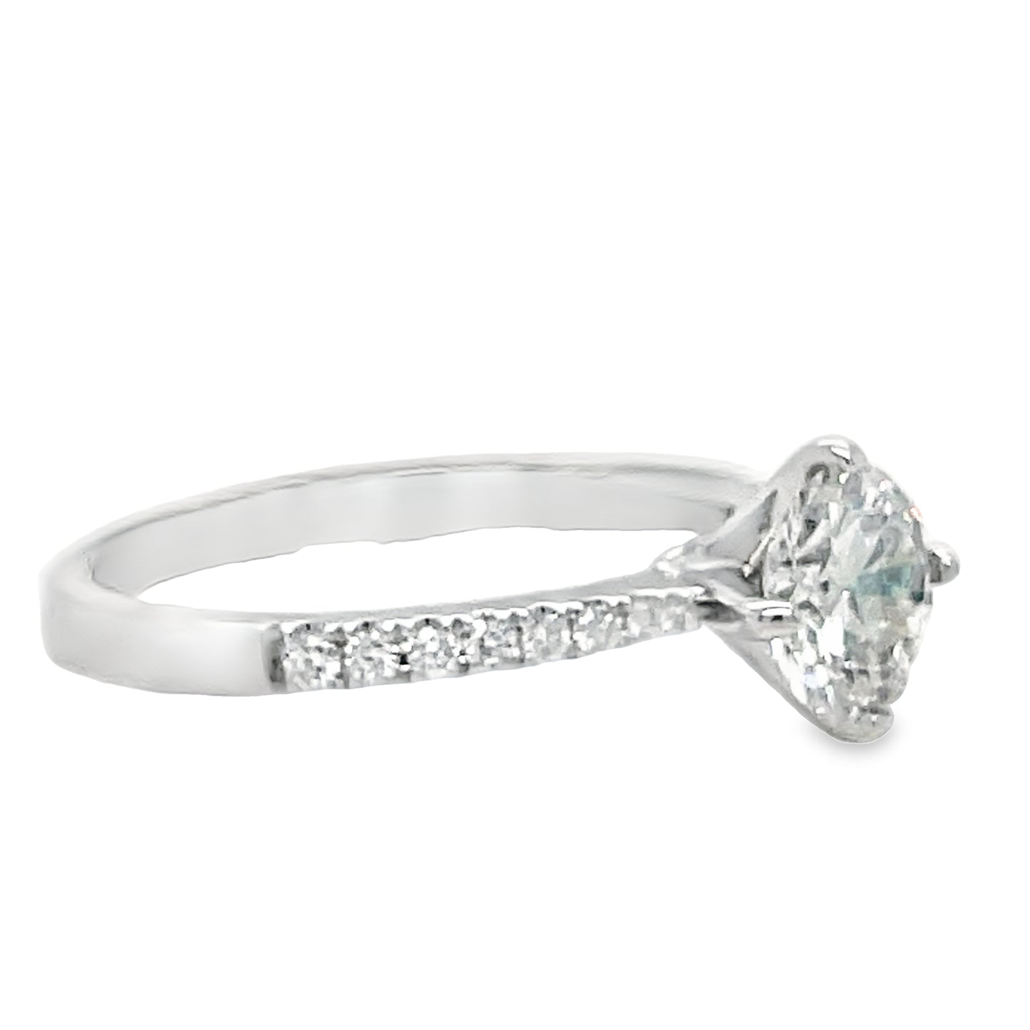 Custom Made Round Brilliant Engagement Ring with Diamond Band 0.89 cts Side view