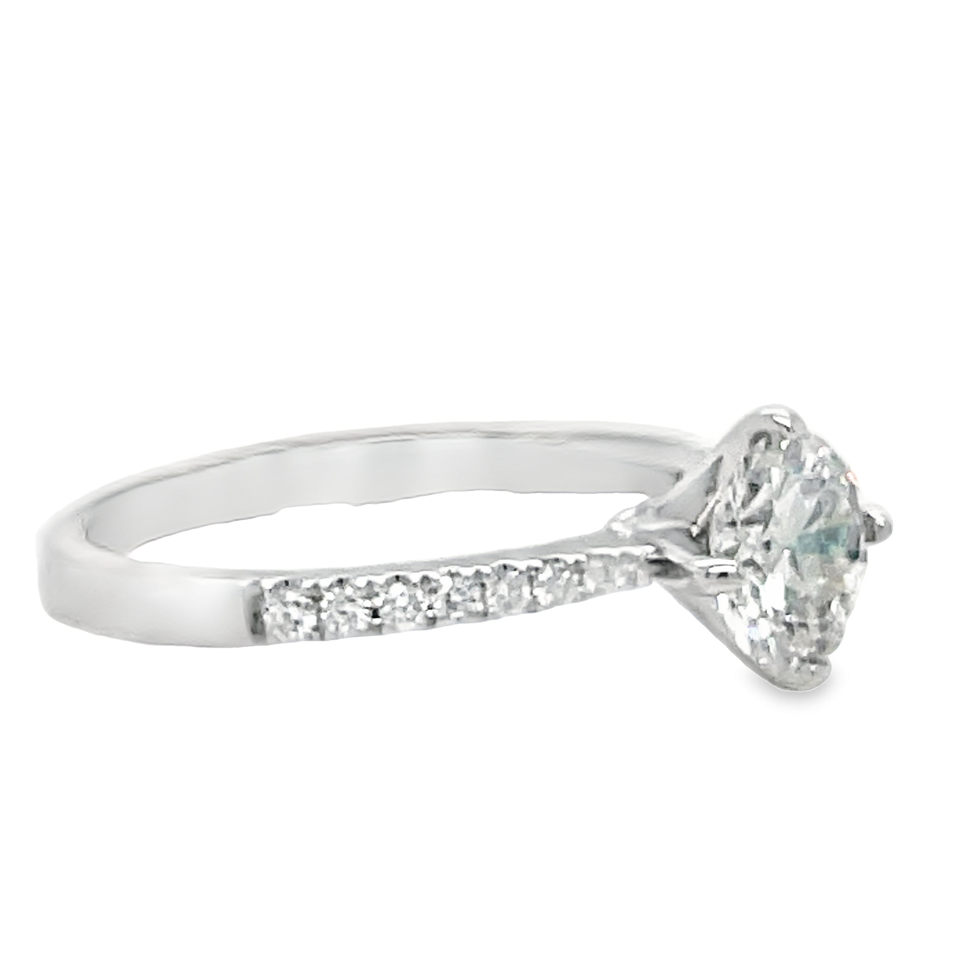 Custom Made Round Brilliant Engagement Ring with Diamond Band 0.89 cts Side view