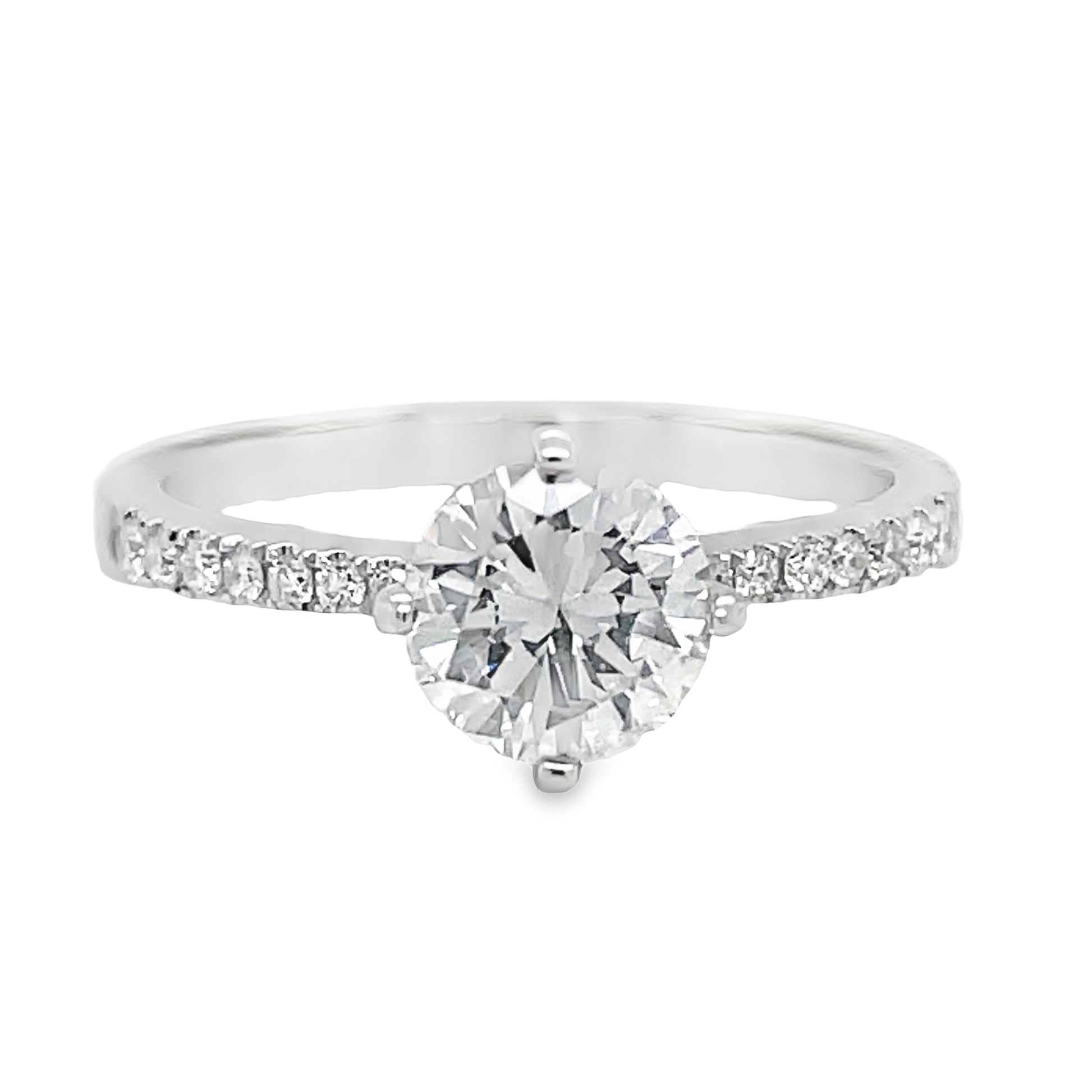 Custom Made Round Brilliant Engagement Ring with Diamond Band 0.89 cts Front view