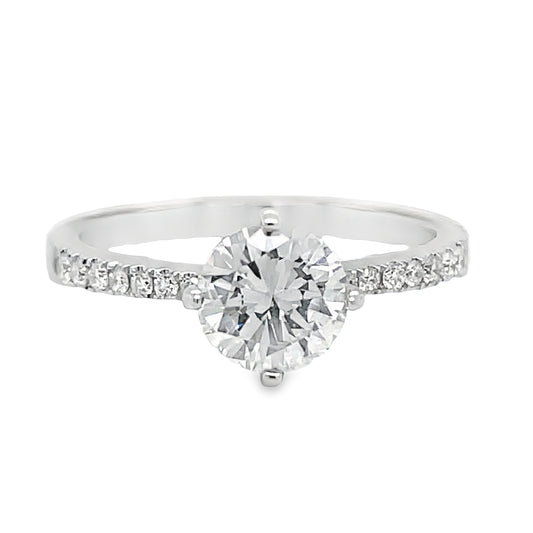 Custom Made Round Brilliant Engagement Ring with Diamond Band 0.89 cts Front view